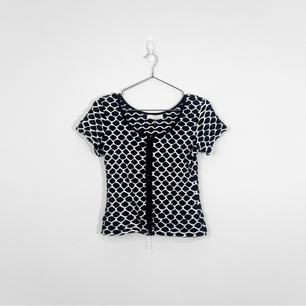 🖤 Vintage | Polkadot Textured Blouse w/ Hook/Eye Closure